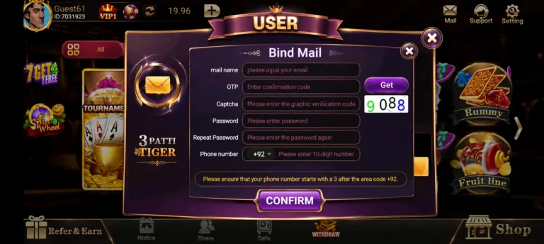 Register on 3 Patti Tiger