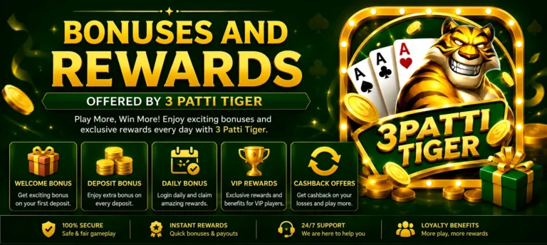 Bonuses and Rewards Offered by 3 Patti Tiger